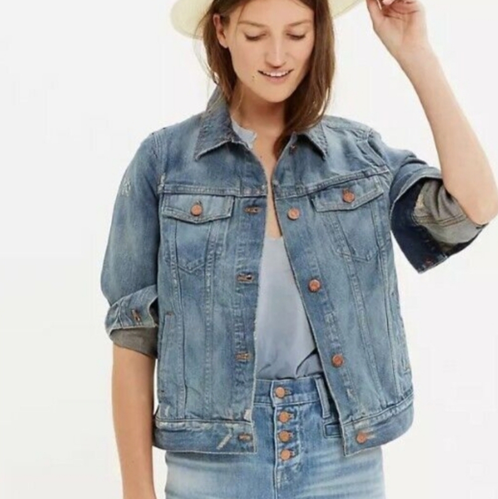 Madewell Ellery Wash Distressed Denim Jacket